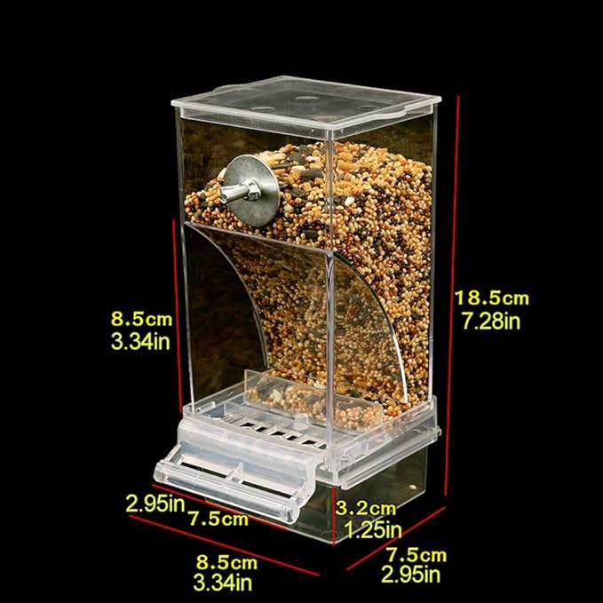 No Mess Bird Feeder Automatic Parrot Feeder Cage Accessories, Clear Parakeet Seed Container Food Feeder for Cage, Cockatiel Finch Lovebirds Budgies Canary (A)