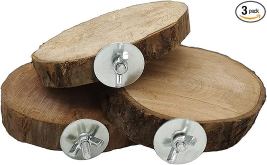 Hamiledyi Perch Platform for Bird Cage,Natural Round Wooden Stand Platform Bird Toy for Canary Parakeet Cockatiel Parrot Budgie Sparrow(3 Pcs)