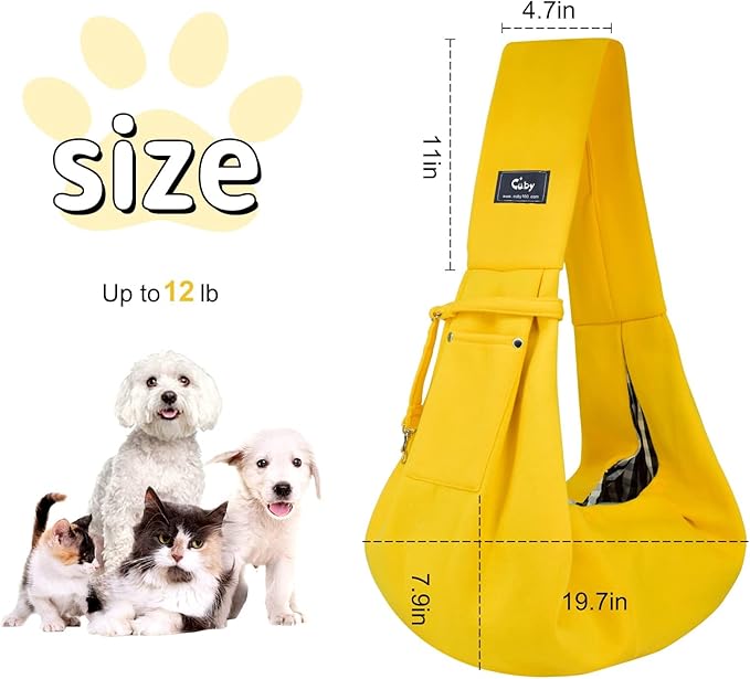 CUBY Dog and Cat Sling Carrier - Hands Free Reversible Small Pet Carrier Sling with Storage Pocket Design - Suitable for Puppy, Small Dogs Cats Outdoor Travel Walking(Yellow)