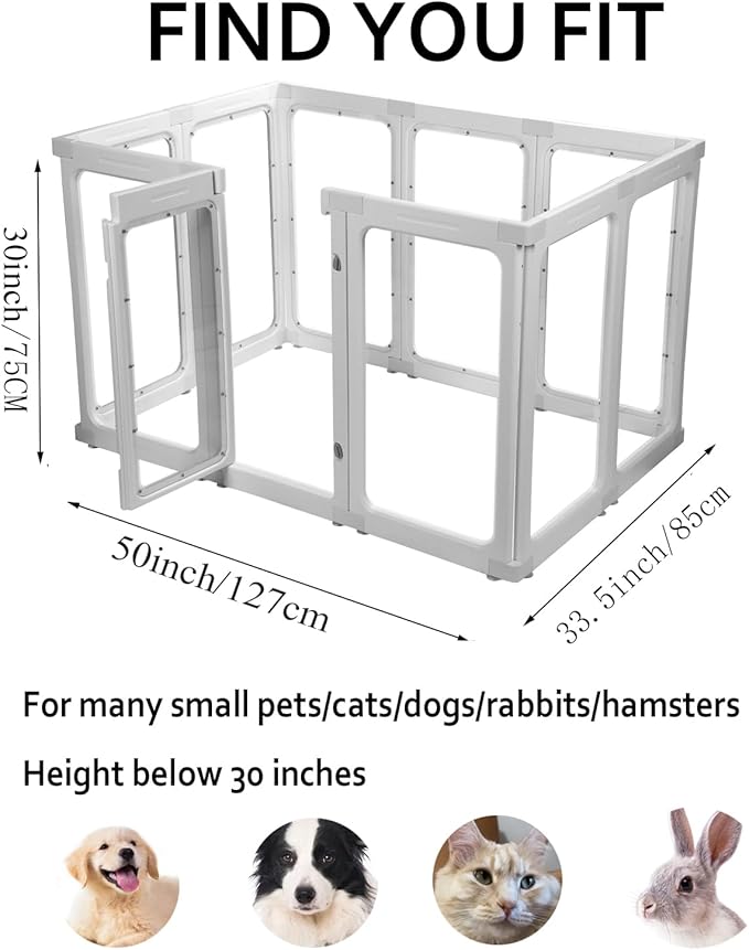 Acrylic Dog Playpen Indoor, 10 Panels 30 Inch Clear Dog Play Pen with Door, Sturdy Clear Acrylic Puppy Playpen for Small and Medium Dogs