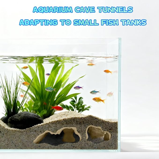 Aquarium Cave Tunnel 3D Printed - Fish Tank Decoration Natural Fish Hideout for Pleco, Shrimp & Corydoras | Sinking Base & Viewing Ports | Substrate-Friendly Decor (6.7" Under Gravel Design)