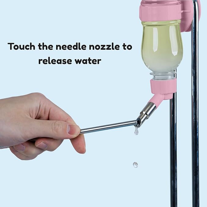 Leak-Proof Small Animal Water Bottle for Chinchillas, Guinea Pigs & Rabbits, Bird & Parrot Water Dispenser (Pink, 8.12oz)