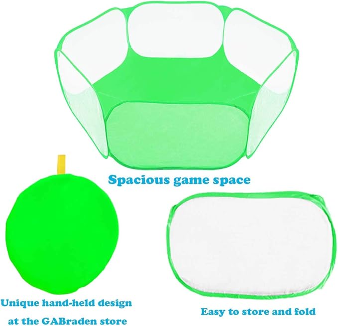 Small Animals Tent,Reptiles Cage,Breathable Transparent Pet Playpen Pop Open Outdoor/Indoor Exercise Fence,Portable Yard Fence (Cool Green)
