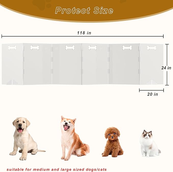 Clear Acrylic Dog Gate, 6 Panel 120" W x 24" H, Transparent Freestanding Pet Playpen Indoor, Foldable Pet Fence Barrier for Doorway with Handle/Support Feet