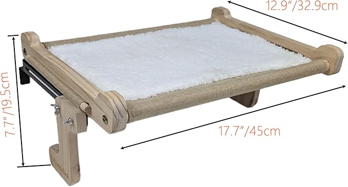 No Suction Cup Cat Window Perch - Adjustable Hammock Seat for Windows with Tracks or Gaps, Sturdy Wood Metal Frame Holds 40lbs, Easy No Drilling Indoor Bed for Large Felines
