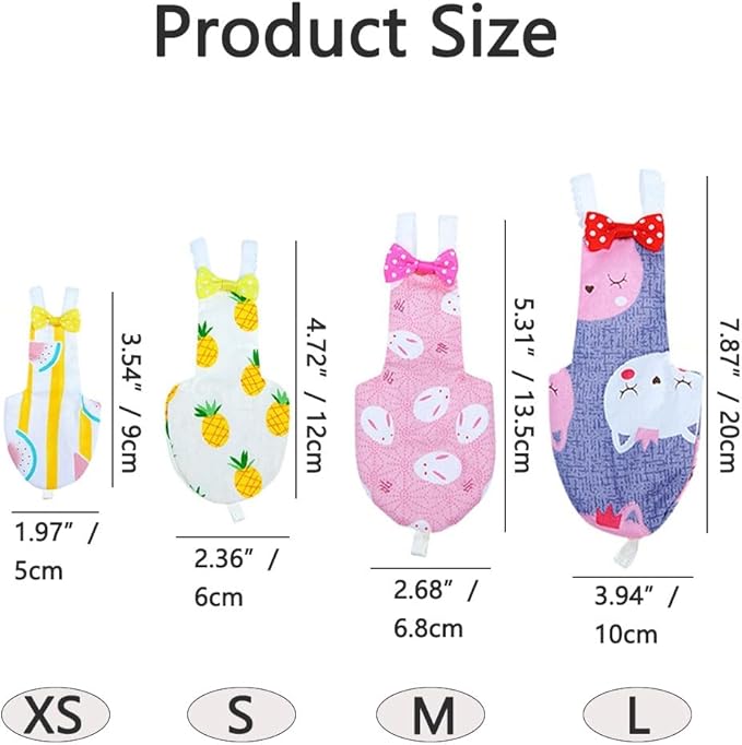 4pcs Bird Diaper Cute Printed Parrots Flight Suit with Bowknot Parrot Nappy Reusable Pigeon Pants Cockatiel Clothes for Parakeet Mini Macaw Budgie Canary - M