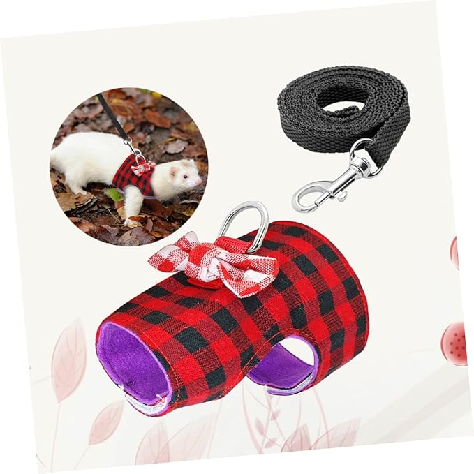 Kisangel Lovely Pet Leash Breathable Mesh Fabric Vest for Small Animals for Hamsters and Guinea Pigs s Red Grids