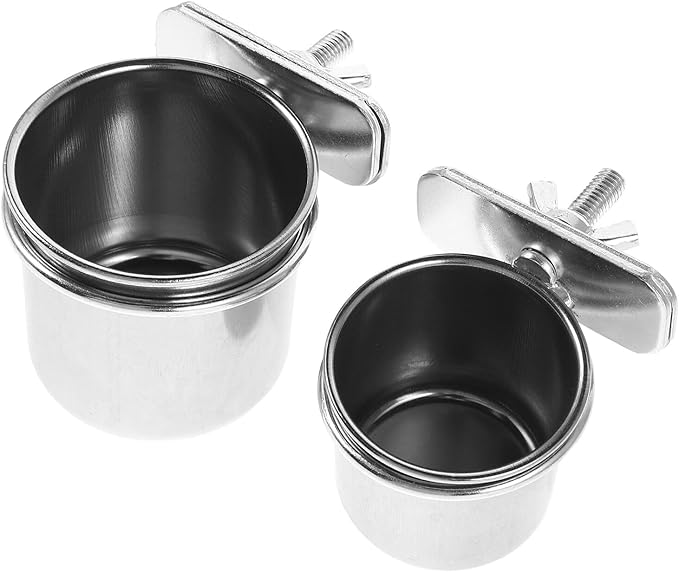 2pcs Parrot Feeding Bowls with Clamp Stainless Steel Bird Food Cup Holders 4.4cm 5.5cm for Bird Cage Feeders Suitable for Cockatiel Conure Parakeet