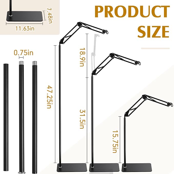 Queekay Reptile Heat LAMP Stand, Black Metal, Adjustable Height and Width, 5 Hanging Hooks, for Terrarium, Aquarium, Incubator, Cages, Suitable for Reptiles, Amphibians, Small Animals
