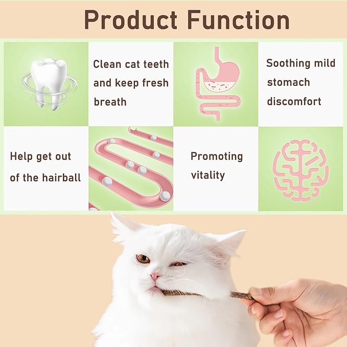 Natural Silvervine Sticks for Cats,Catnip Cat & Kitten Chew Toys Teeth Cleaning, Matatabi Cat Treat, Edible Kitty Toys (20PC)