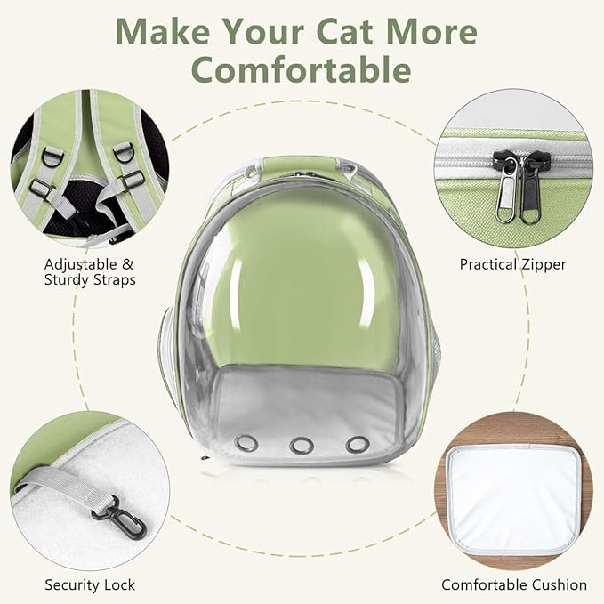Pet Carrier Backpack Expandable for Cats and Small Dogs, Breathable Anti-Collapse Design, Airline Approved Travel Backpack for Hiking and Outdoor Use (Back Expandable-LightGreen)