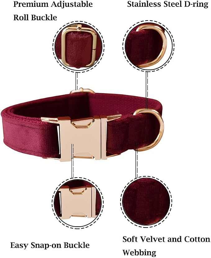 Velvet Dog Collar and Leash Set with Quick Release Metal Buckle | Bright & Stylish Leash and Collar Set, Soft Heavy Duty Pet Collars Adjustable for Samll Medium Large Dogs or Cats