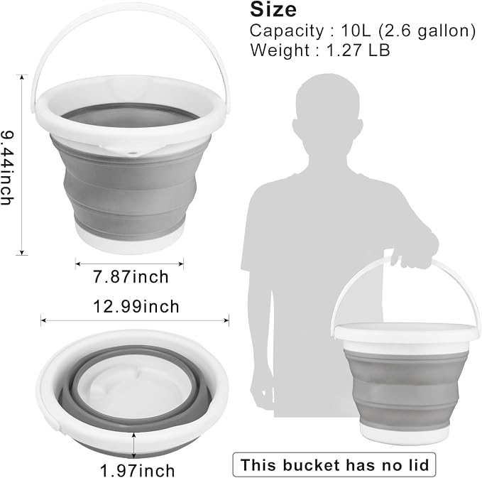 Collapsible Bucket with Handle 10L(2.6 Gallon), Portable Mop Bucket for Cleaning, Silicone Ice Buckets for Outdoor Camping Fishing Car Washing Household Cleaning Supplies, Large Plastic Wash Basin Tub