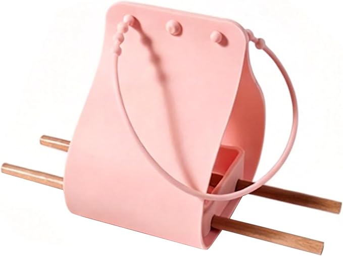 Hanging Bird Feeder with Wooden Perches, No Mess Silicone Feeding, Adjustable Strap for Parrots and Wild Birds, for Garden, Patio, and Balcony Decor (Pink)