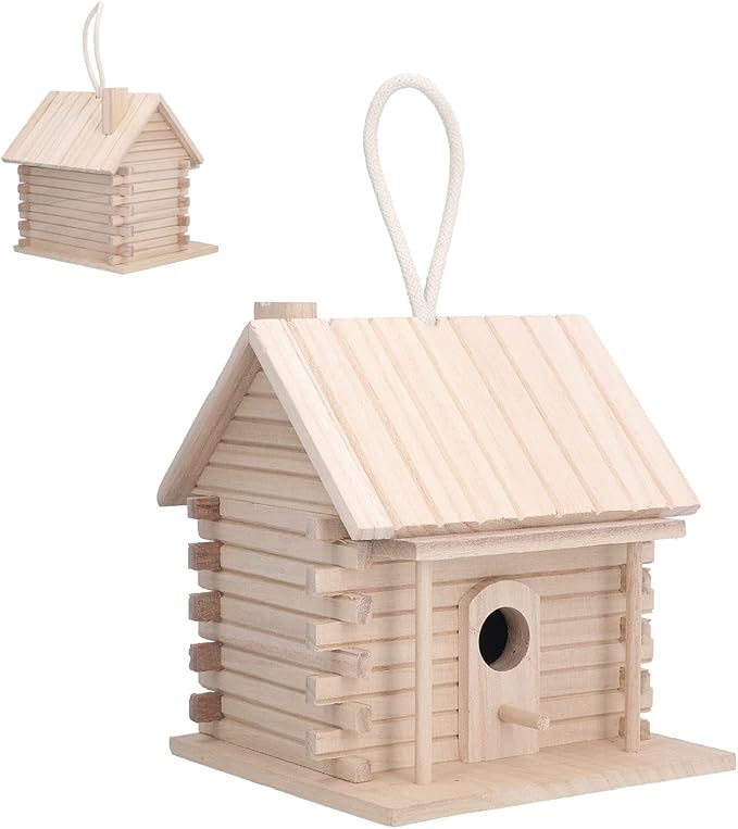 Wooden Birdhouse, Unpainted Bird Nest DIY Kit Paint Hanging Mini Bird Houses for Outside DIY Crafts Indoor Outdoor Nesting Box Garden Decoration