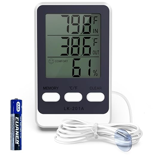 Refrigerator Thermometer with External Sensor, LCD Display Indoor Temperature and Humidity Gauge, Fridge and Freezer Thermometer, Max/Min Temperature in 24H, for Aquarium, Refrigerator, Freezer