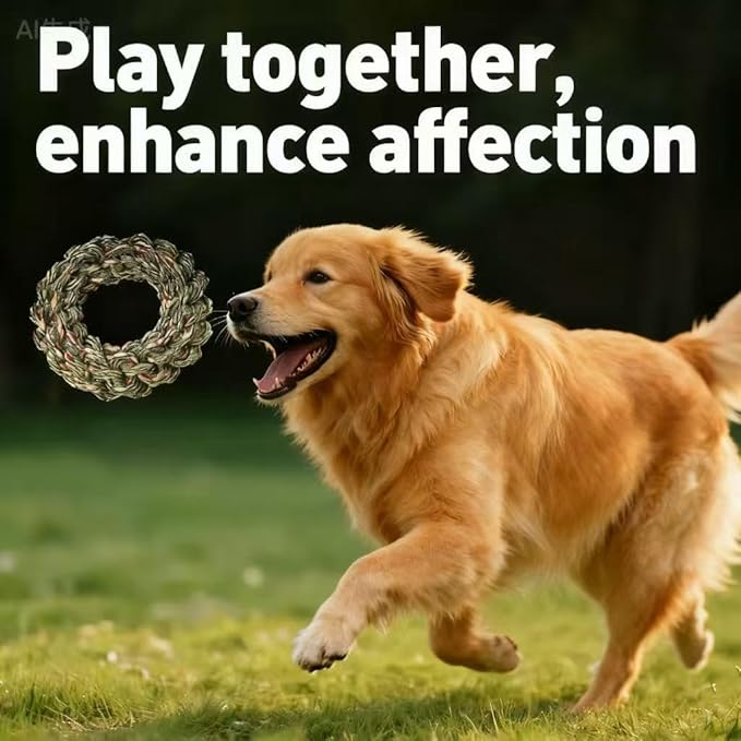 Pet Cotton Ring Dog Toy, Braided Rope Chew Ring for Medium and Large Dogs, 20x20x5cm, Durable Training Toy (Natural)