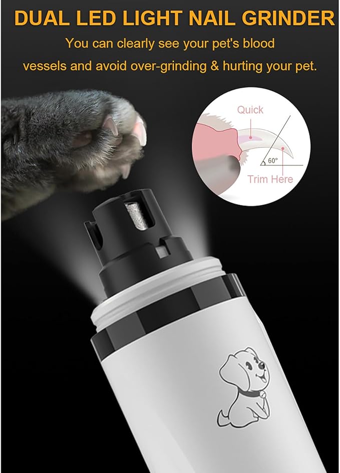 Upgraded Slient Dog Nail Grinder, Professional Pet Nail Grinder, Triple Speed Settings, 2000mAh Battery, Ultra Quiet Operation for Stress-Free Grooming for Small Medium Large Dogs & Cat