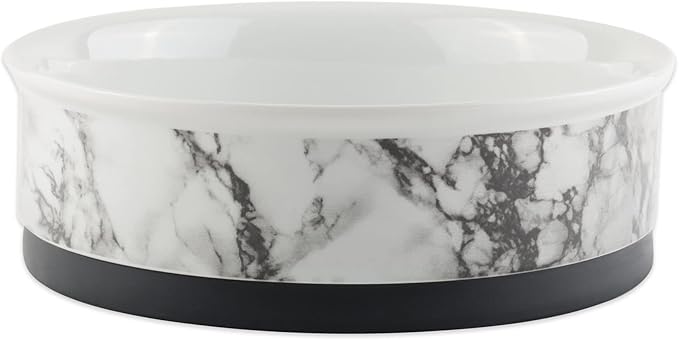Bone Dry Pet Bowl Collection Ceramic Set, Large, Marble, 2 Count, White