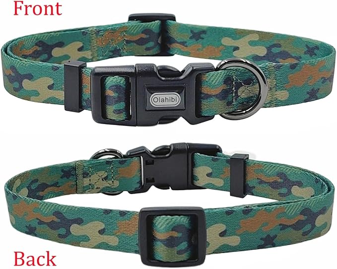 Dog Collar Leash Set, Camouflage Pattern, Polyester Material, Adjustable Collar and 5ft Matching Leash, for Medium Dogs.(M, Green Camo)