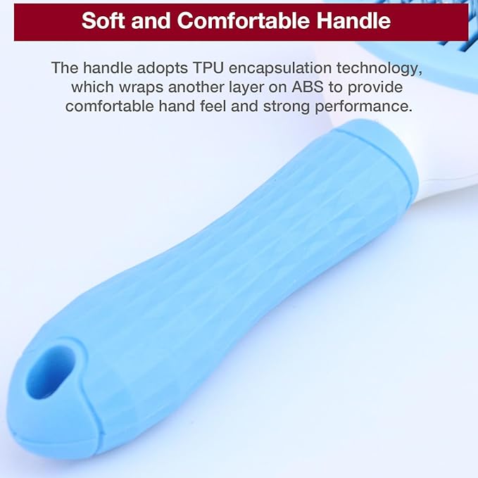 Self Cleaning Slicker Brush with massage particles, suitable for cats, dogs with long and short fur, Blue
