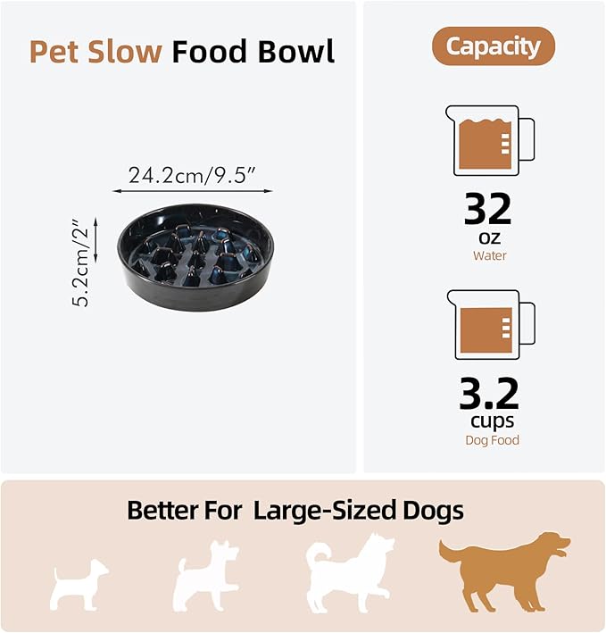 Havniva Slow Feeder Dog Bowls, 3.2 Cups Ceramic Dog Food Bowls 9.5 inch Slow Feeder for Large Dogs Puzzle Bowls for Fast Eater, Pet Slow Feeding Dish Anti-Choking
