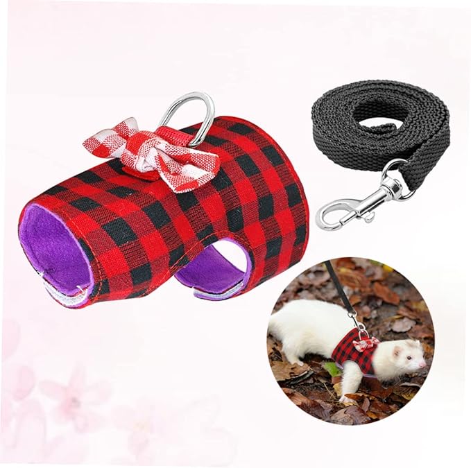 BESPORTBLE Lovely Pet Leash Breathable Mesh Fabric Vest for Small Animals for Hamsters and Guinea Pigs Red Grids