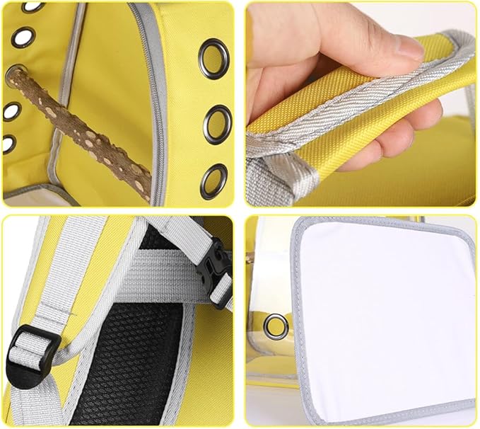 Surakey Bird Carrier Cage, Parrot Travel Backpack with Wooden Perch Standing Carrier Shoulders Bag for Pet Birds Outing Travel (Yellow)