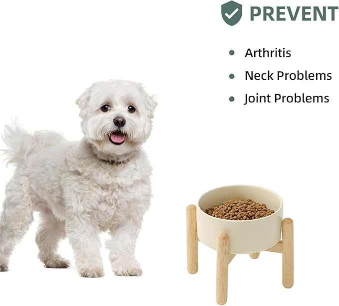 Havniva Ceramic 6.1inch Raised Dog Bowl with Stand for Small and Medium Dog Dish Pet Food and Water Bowl (Single Bowl with Stand - Light Yellow)