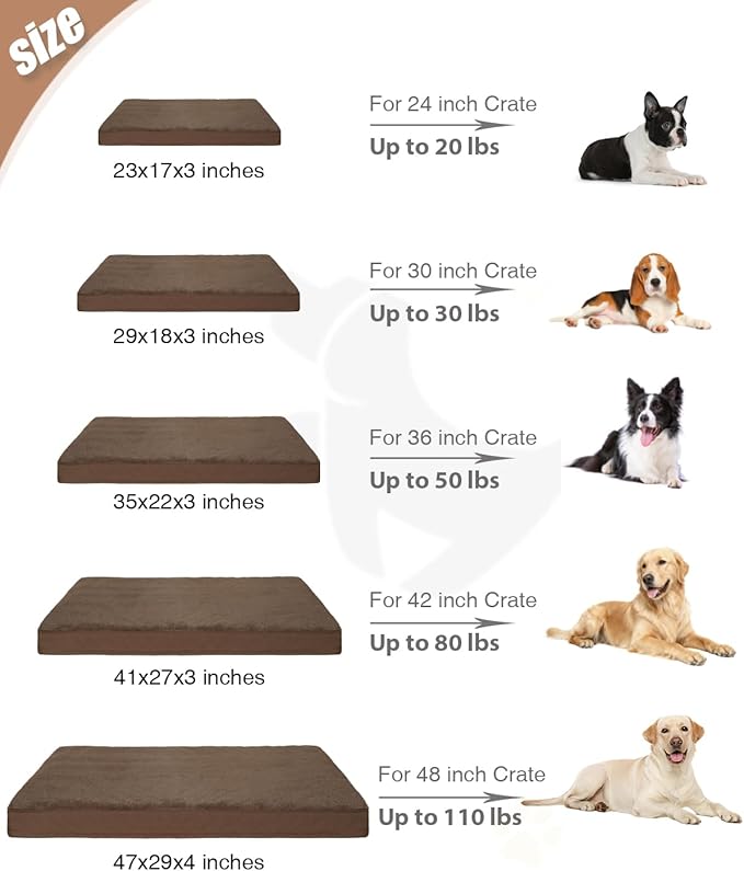 KSIIA Orthopedic Dog Bed Crate Waterproof Pet Mats for Small Dogs Deluxe Plush Washable Pet Bed with Egg Crate Foam & Removable Cover, 23 x 17 Inch, Brown