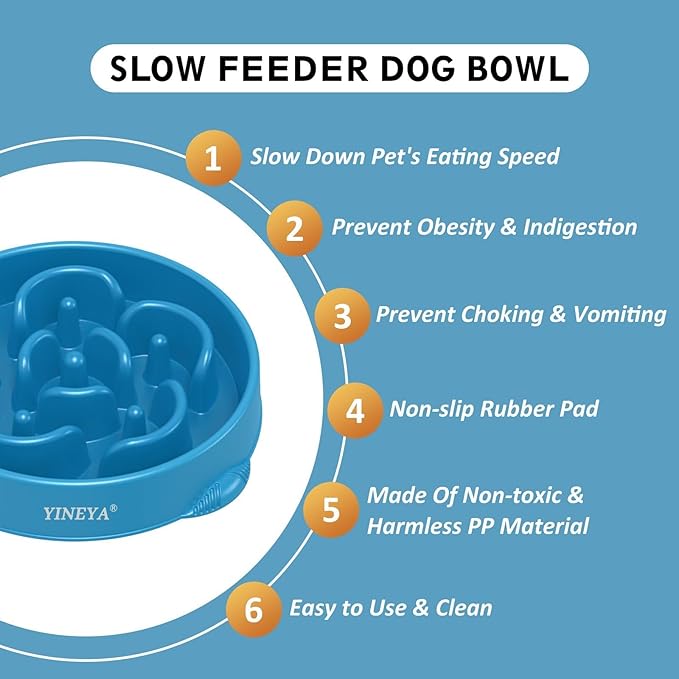 YINEYA 4 Cups Slow Feeder Dog Bowls Large Breed, Anti-Choking Pet Supplies, Maze Dog Food Bowl, Puzzle Feeder That Slow Down Eating