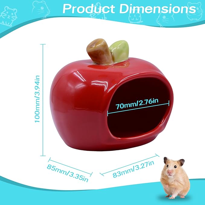 Cute Ceramic Hamster Hideout Habitats Syrian Dwarf Hamster Hide Hideaway House Cozy Bed Mini Chinchilla Gerbils Mice Hut Small Animals Sand Bath Cave Cage Accessories (Red)