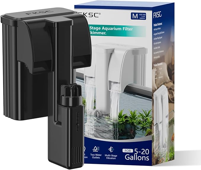 Hang On Back Aquarium Filter Up 20 Gallons Fish Tanks, 3-Stage Multi-Stage Filtration with Surface Skimmer, Ultra Quiet HOB Power Waterfall Filter for Freshwater
