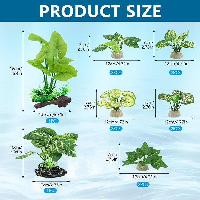 12pcs Artificial Silk Aquarium Plants Bettas Tank Accessories Green Fish Tank Plants Leaf Hammock Aquarium Decorations for Fish & Reptiles(Color:Green)