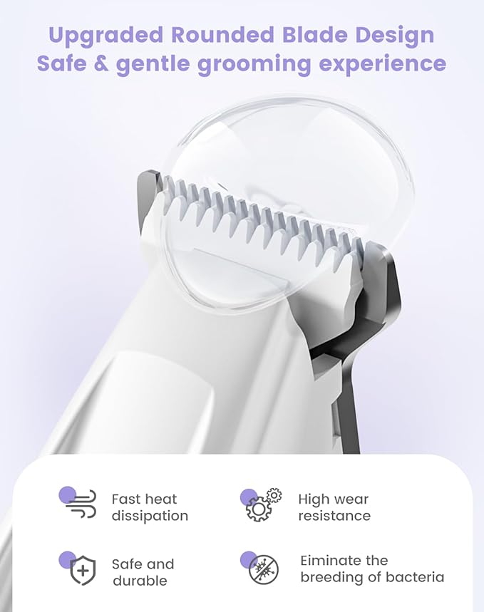 PAPMINI Dog Paw Trimmer with LED Light, 35dB Low Noise Paw Trimmers for Dog's Feet, 2 Speed Safety Electric Dog Clippers for Grooming, Rechargeable Cat Shaver for Paws, Ears, Face, Rump (White)