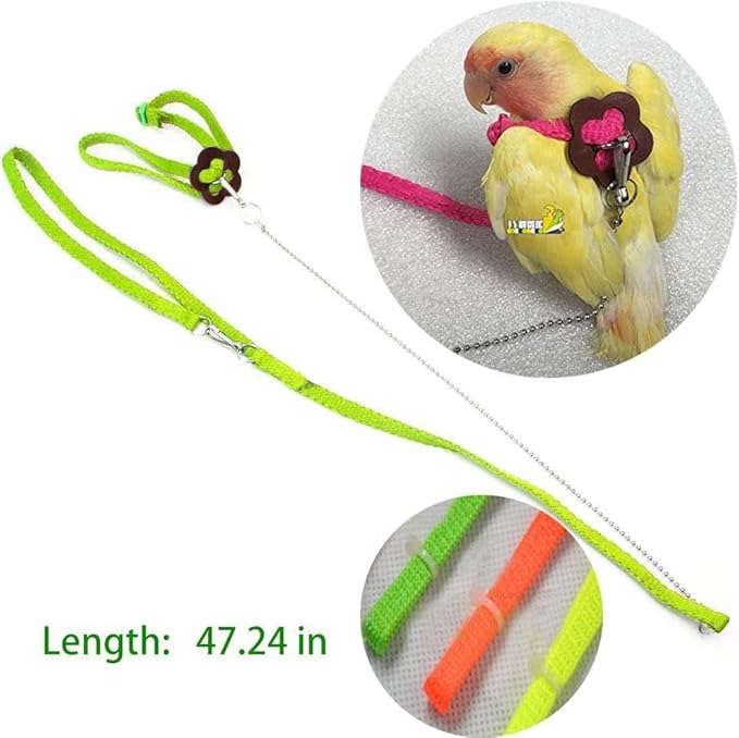 Adjustable Harness Leash for Birds 2Pack Nylon Anti-bite Outdoor Training Walking Control Rope for Parrot African Grey Cockatoo Macaw Ringneck Parakeet Cockatiel Reptile Lizard (Yellow+Green)