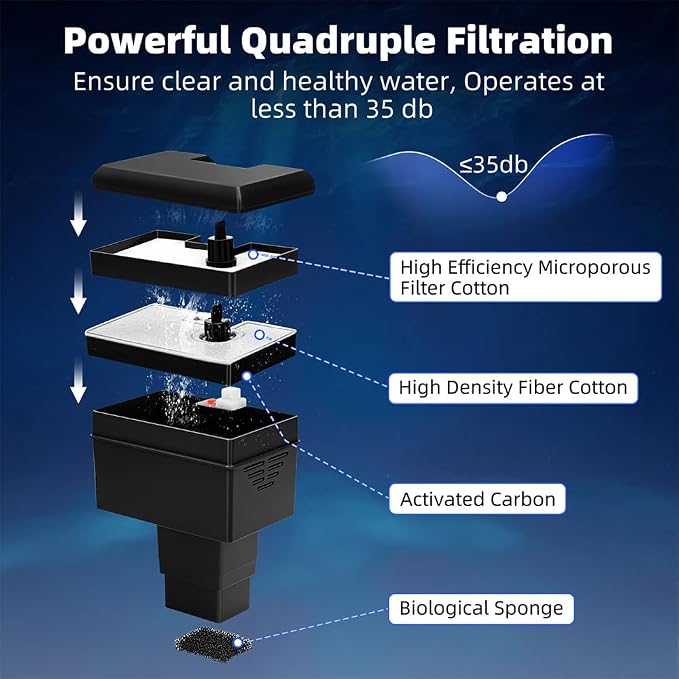 DaToo Small Fish Tank Ultra-Clear 1.6 Gallon Aquarium Starter Kits with LED Lighting and Filter System Beginner-Friendly Mini Betta Aquarium for Small Fish Shrimp Desktop Room Decoration
