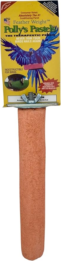 Polly's Pastels Nail Trimming & Beak Conditioning Safety Perch for Cockatiels, Cockatoos, Macaws, Parakeets, Budgies, Parrots and All Other Birds (Coral, Large-1 1/2" Dia. x 9" Long)