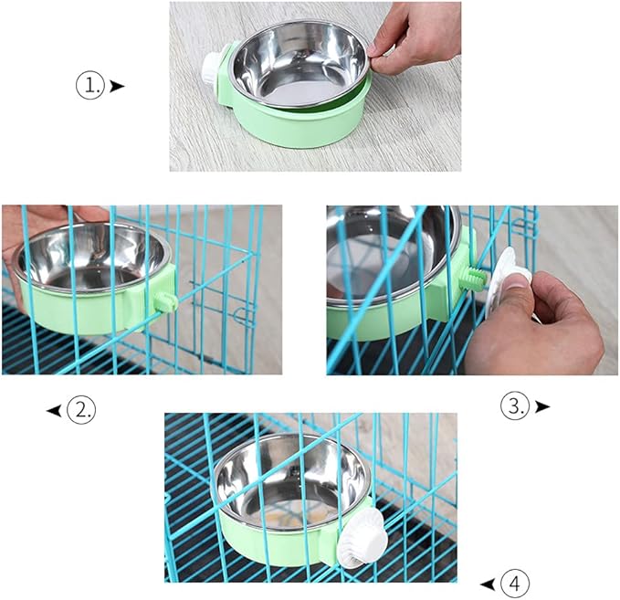 Crate Dog Bowl,Removable Stainless Steel Water Food Feeder Bowls Crate Coop Cup,Pet Cage Bowls with Bolt Holder for Cat, Puppy, Birds, Rats, Rabbits Small Animals ((Blue+Green) Round, Large)
