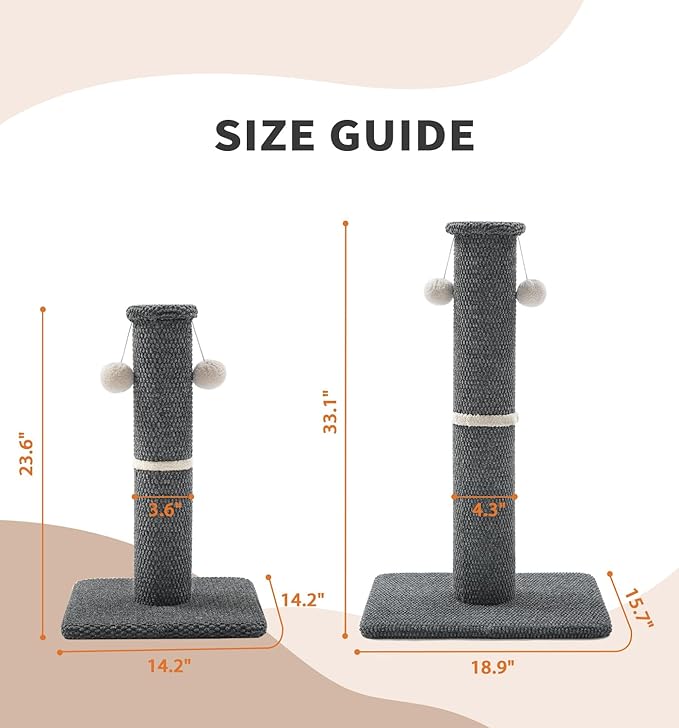 Made4Pets Tall Cat Scratching Post, 23.6" Modern Cat Scratcher with Hanging Balls, Heavy Duty and Thicker Scratching Post for Indoor Cats Adults, Sturdy Base Cat Scratch Post, Dark Grey