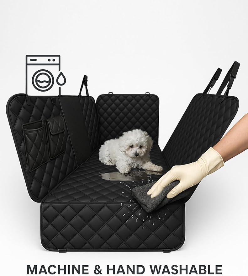 fidozen Dog Car Seat Cover, Universal Fit, Waterproof, Breathable, Machine Washable, Pet Hammock with Storage Pocket, Black (Black, Large(59" W))
