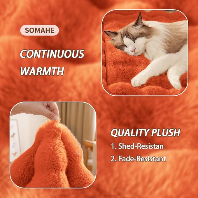 SOMAHE Cat & Dog Bed Mat, Soft Plush Faux Fur Kneading Pet Bed for 2 Cats or Small Dogs, Machine Washable Cat Sleeping Pad, Non-Slip Fluffy Pet Rug for Indoor Cats Kittens & Small Dogs,27x20 In Orange