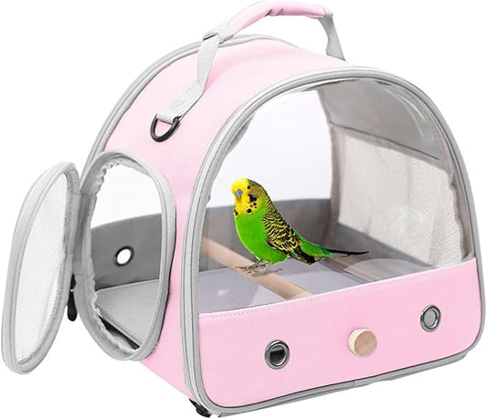 Bird Travel Carrier, Portable Small Bird Parrot Parakeet Carrier with Standing Perch, Side Access Window Collapsible