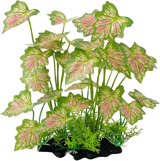 Aquarium Plant Fish Tank Decoration Small Plastic Artificial Plant Goldfish Fish Hide (Rainforest Leafs-Pink-Large-Set) (Rainforest Leafs-Pink-Large-Set)