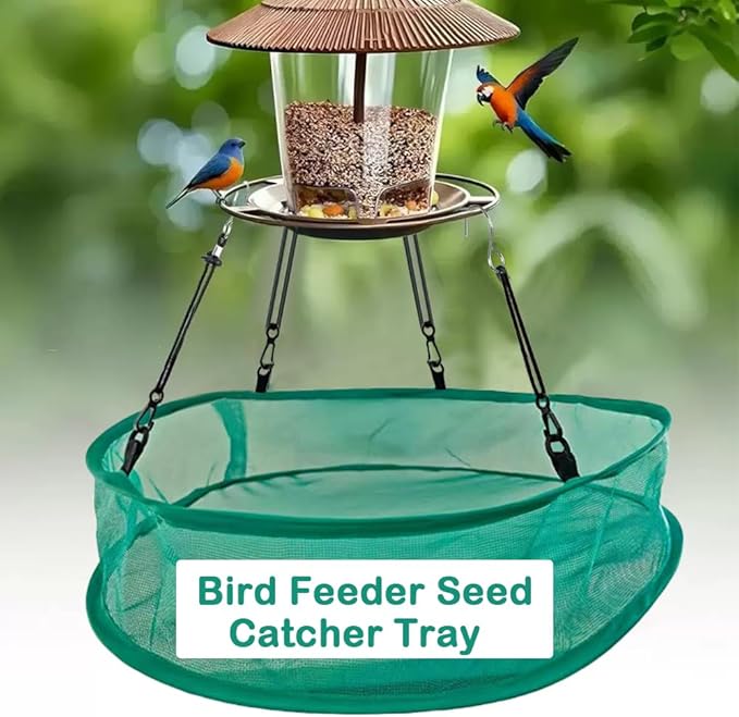 Seed Catcher for Bird Feeders, 20'' Bird Feeders for Outdoors Hanging, Birds Feeder Seed Catcher Tray with Adjustable Hanging Hoop for Outdoor Garden Accessories (Grey)