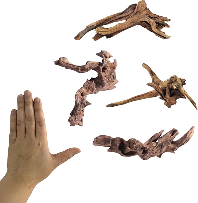 YZHZOM Small Natural Driftwood for Aquarium Styling Carefully Selected Natural Aquarium Decor Driftwood for Reptile Tank Reptile Tank Wood Decor (Driftwood 6-8inch 4pcs)
