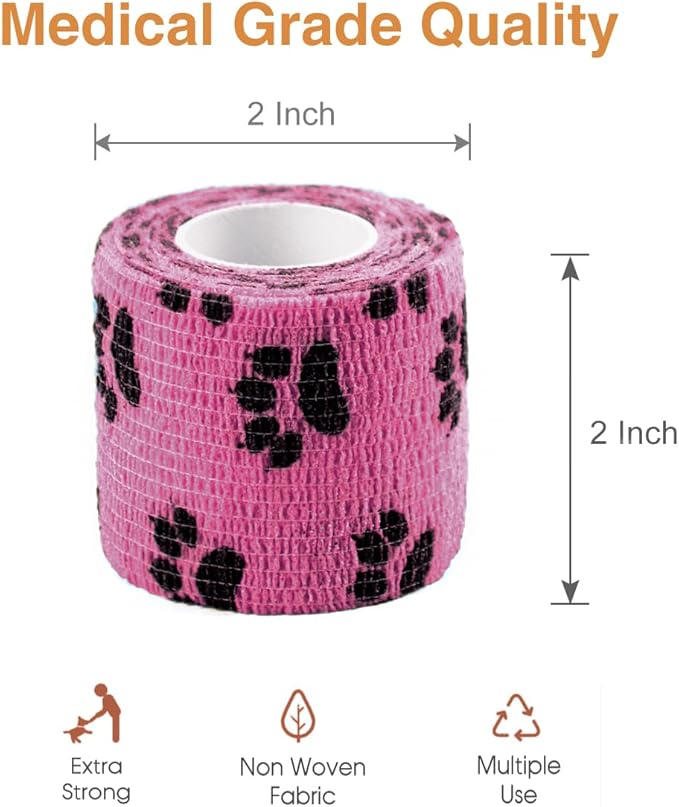 AUPCON Vet Wrap Cohesive Bandages Bulk Self Adhesive Bandage Wrap Self Adherent Wrap Non-Woven for Dogs Pet Animals & Ankle Sprains & Swelling (2 Inch Mix)