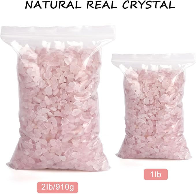 gemshan 2lb Rose Quartz Chips Natural Crushed Crystal Chip Bulk 7mm-9mm Irregular Healing Crystal Stone for Aquarium Vase Plant Decoration Craft DIY (Rose Quartz)