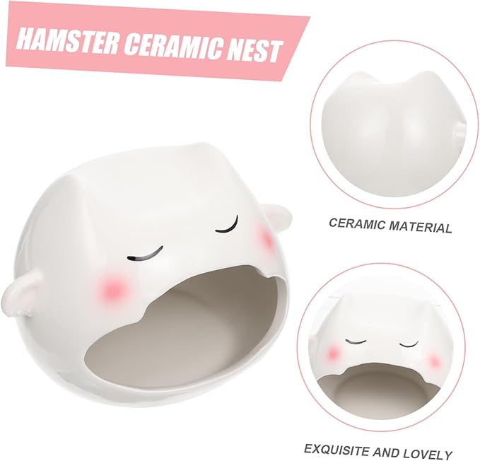 Happyyami Ceramic Small Pet Hideout Hut for Hamsters and Small Animals Natural Safe Material Cooling Nest for Summer Comfort and Shelter