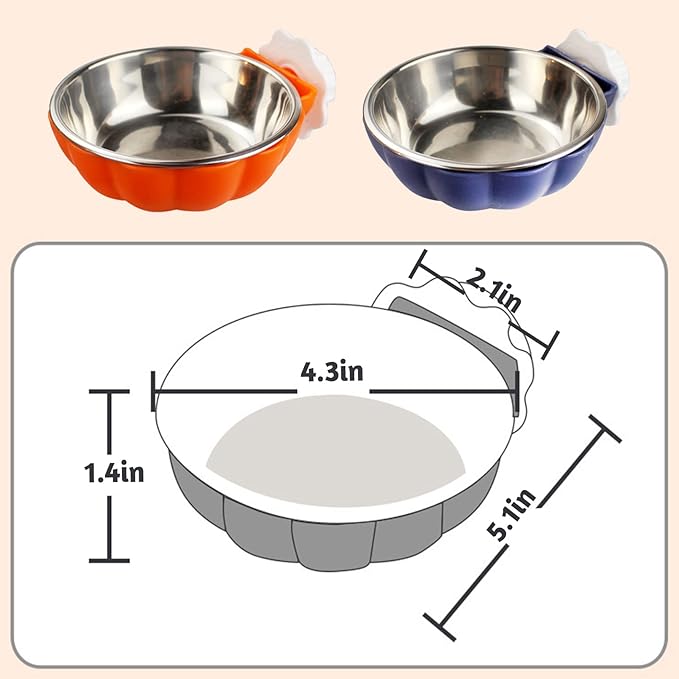 Fhiny Crate Dog Bowl, Removable Stainless Steel Pet Cage Bowl Hanging Food & Water Feeder Coop Cup for Cat, Puppy, Ferret, Birds, Guinea Pigs 2 Pack